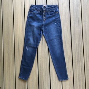 Just USA Classic Button Fly Blue Denim Straight Leg Distressed Jeans Size 29